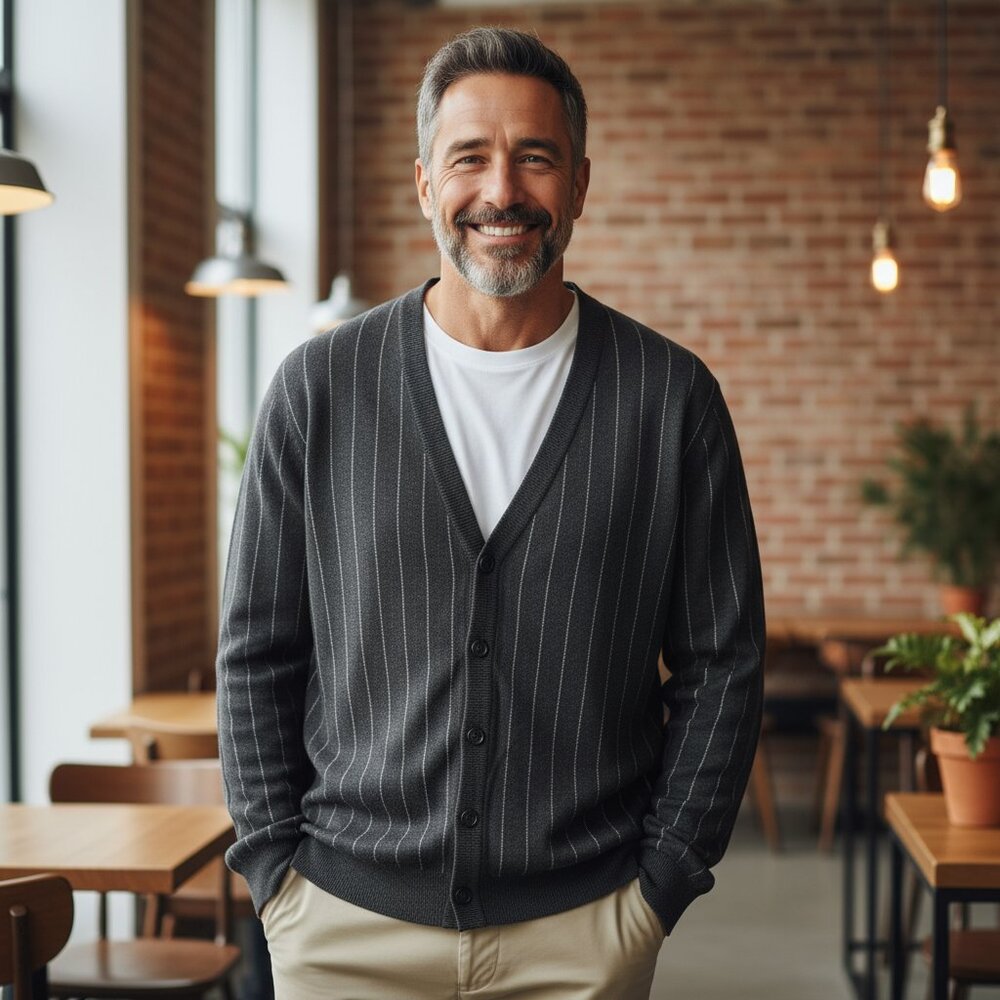 Mens Greg Norman Cardigan Charcoal Pinstripe Sweater (XXL) NWT